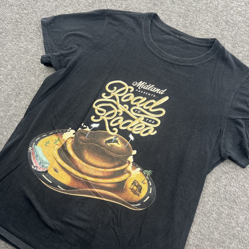 Midland Road To The Rodeo Shirt Mens S Country Music Band Dateback Black *FLAW